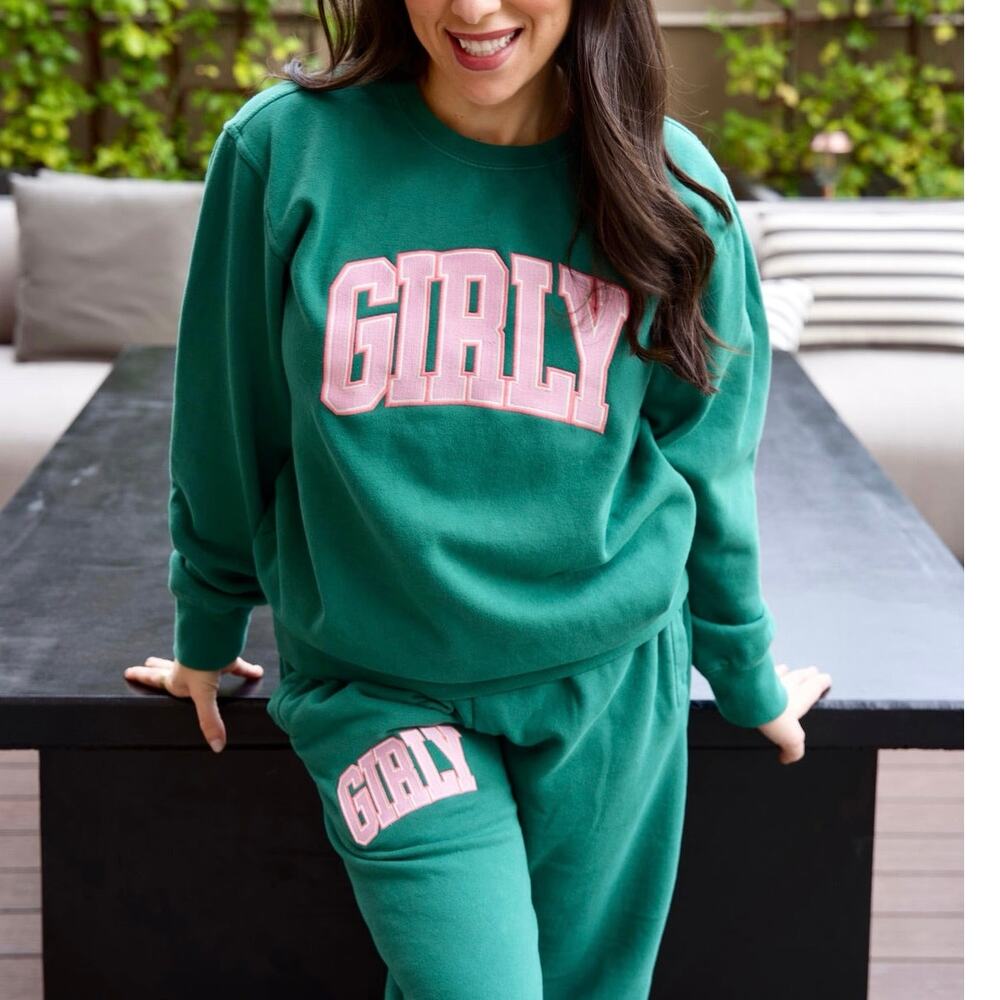 The Toast Girly Crewneck Sweatshirt & Sweatpants Set Hunter Green Size Large